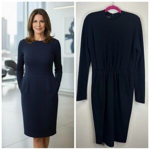 Vintage Donna Karan Size 6 Elegant Dark Navy Knit Dress 100% wool Event Holiday
